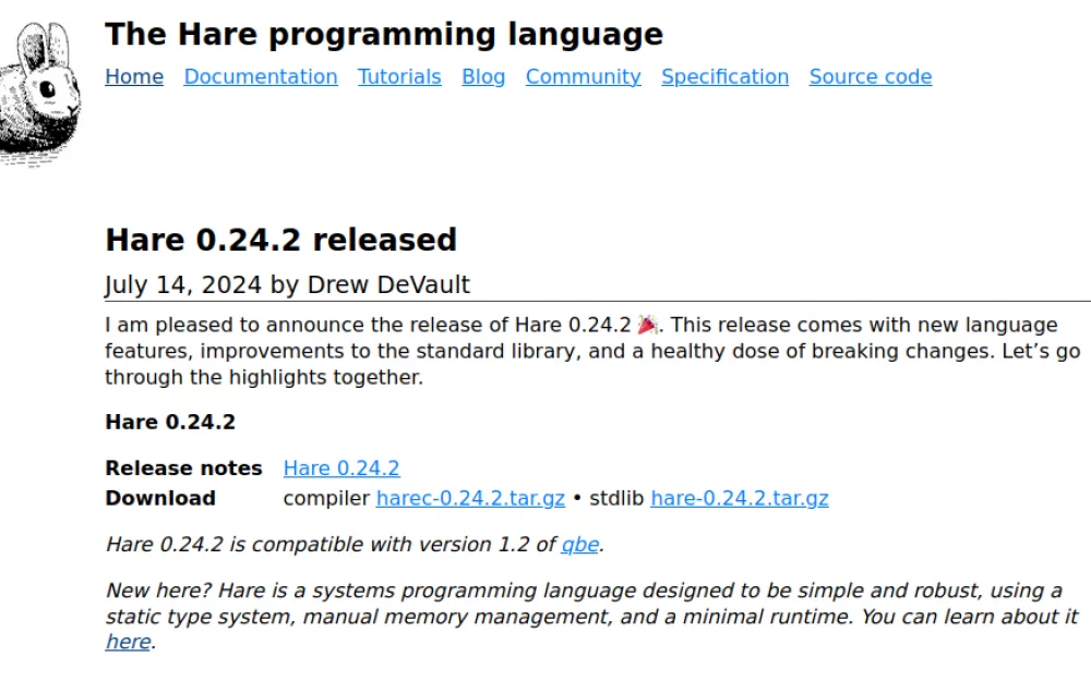 Релиз языка программирования Hare 0.24.2