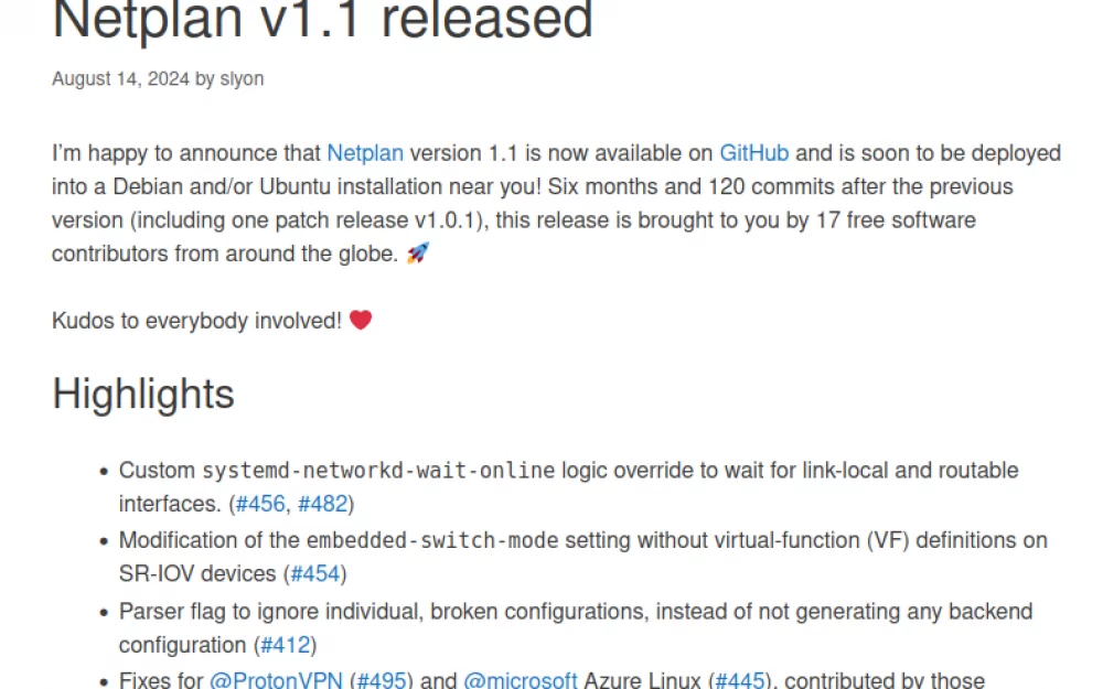 Релиз инструментария Netplan 1.1