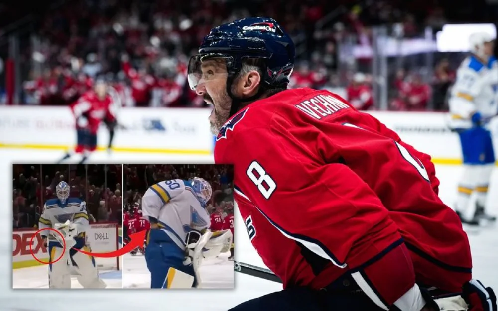 Вратарь «Сент-Луиса» Джордан Биннингтон попытался украсть шайбу с 900-м голом Овечкина