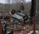 В Ленобласти автомобиль каршеринга вылетел с дороги и упал на крышу прямо на кладбище